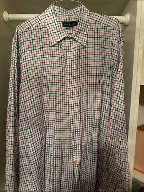 Ralph Lauren White Shirt with Green and Red Windowpane Check